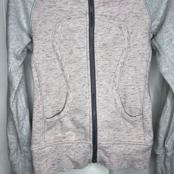 Lululemon Scuba Full Zip Hoodie Size 4 Pink Gray Big embroidered logo on hood. - Picture 4 of 8
